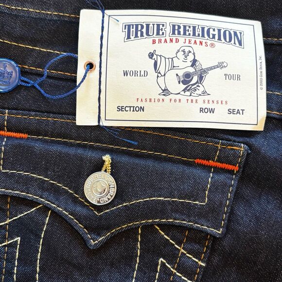 True Religion Boot Cut Mid Rise Dark Wash Denim Jeans Size 32 With Pocket Flaps - Picture 8 of 14